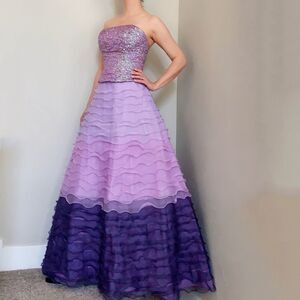 Purple Sequin Tube Top Layered Ruffle Flared dress